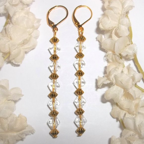 wvluckygirl Jewelry - Long Earrings, Earrings, Clear Earrings, Gold Earrings, Dangle Earrings,NWT 7224
